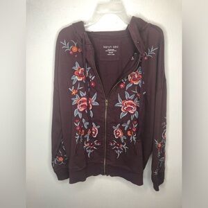 Karyn Seo 100% Cotton Floral Embroidered Hooded Jacket Women Boho Size Small